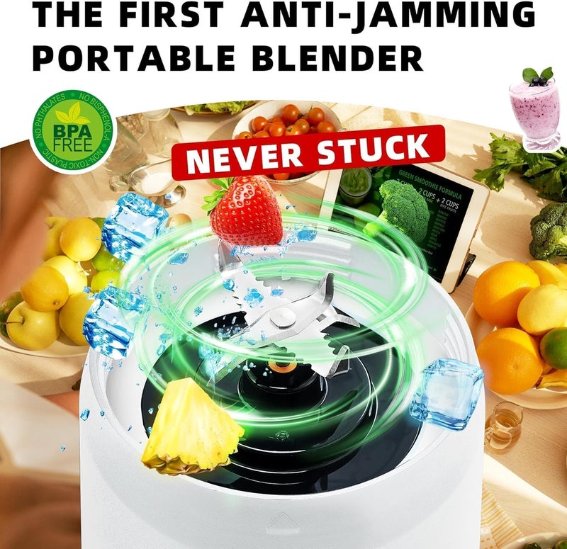 Devan Portable Blender, Anti-Jamming 300 Watt for Shakes and Smoothies, 24oz Travel Blender USB Rechargeable, BPA Free Sporty bottle with a Travel Lid. (Black Base Grey Lid) (White Base Green Lid) - Image 2